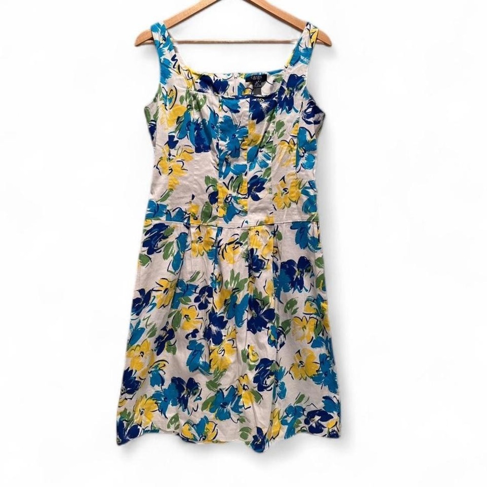 Chaps White Blue Yellow Floral Sleeveless Dress Sz 12 Colorful Preppy Retro‎
